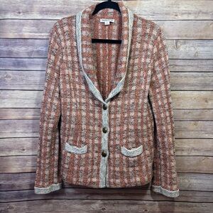 Pendleton Vintage Knit Plaid Blazer Orange Cream Size Small
